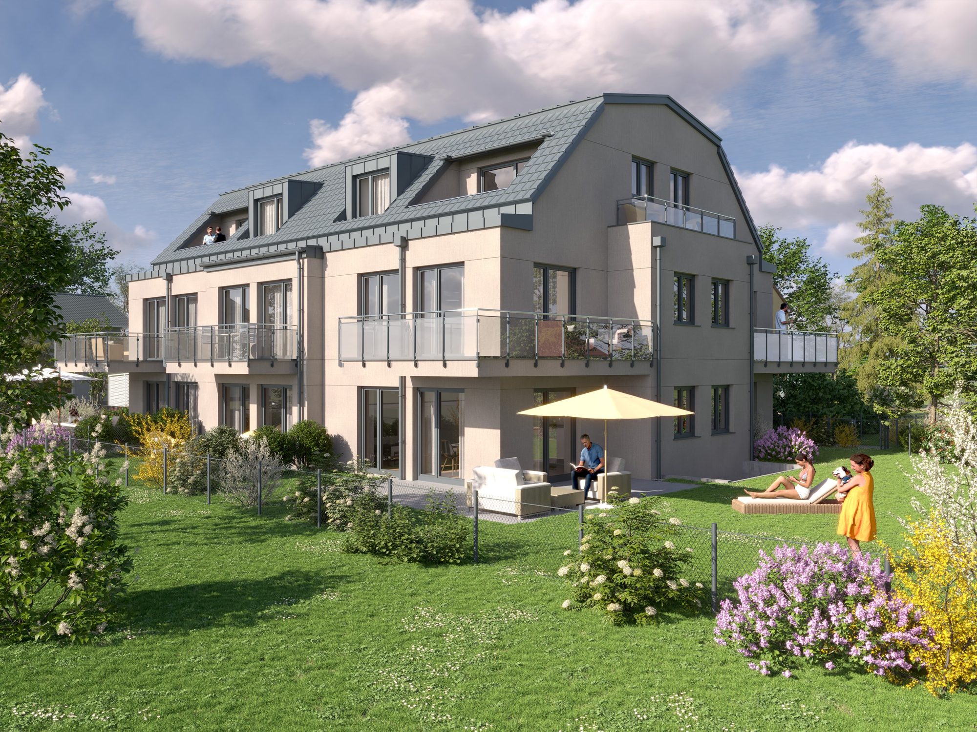 Starenweg 8, Gartenseite mit Terrassen (Visualisierung)